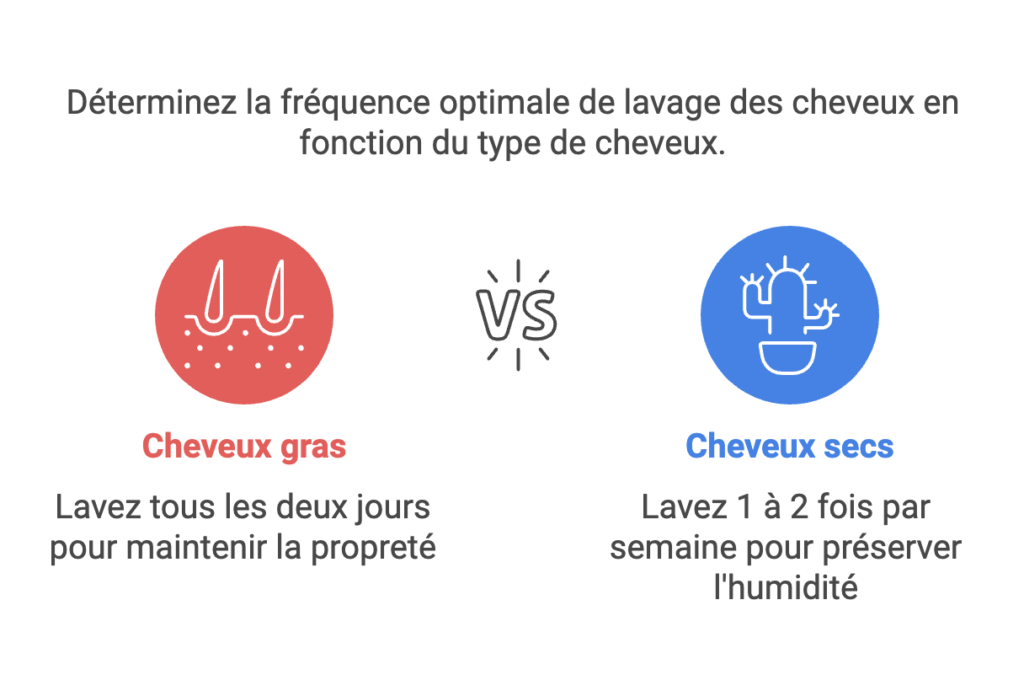 infographie expliquant les fréquences de lavage conseillées en fonction des types de cheveux